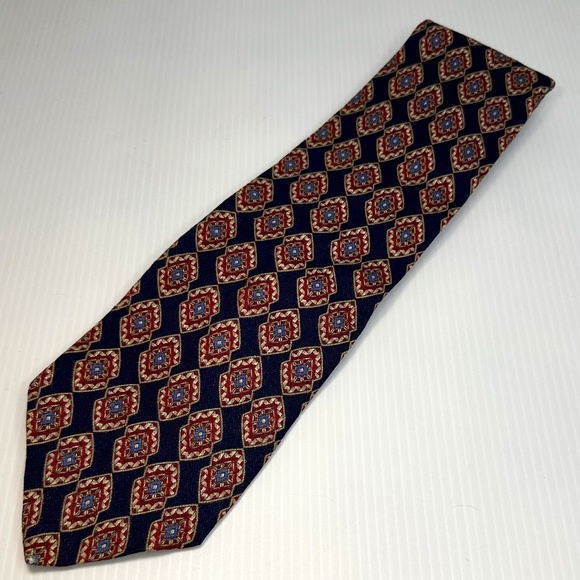 Today’s Man Other - Today’s Man Blue Red Hand Made 100% Silk Men’s Neck Tie Made In Italy